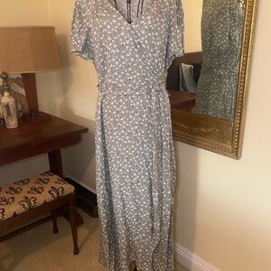 Elegant Grayish green Floral Wrap Dress